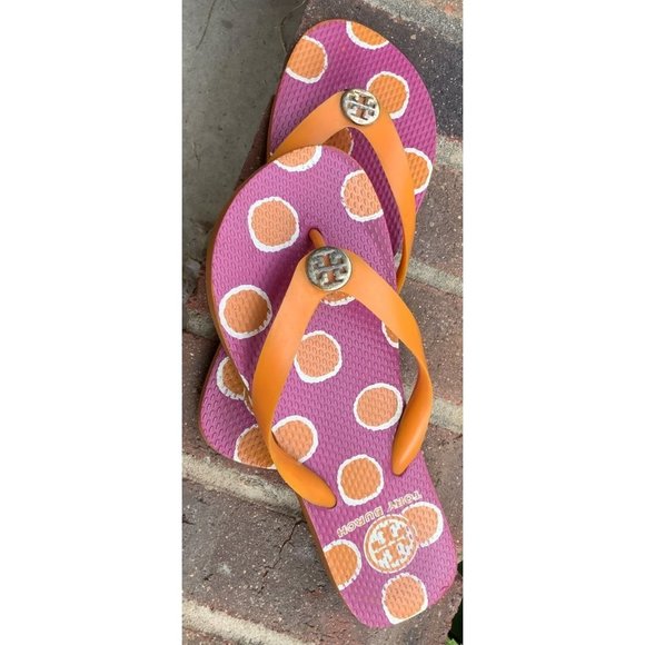 Tory Burch Pink Orange Flip Flops -- 6 - Picture 4 of 10